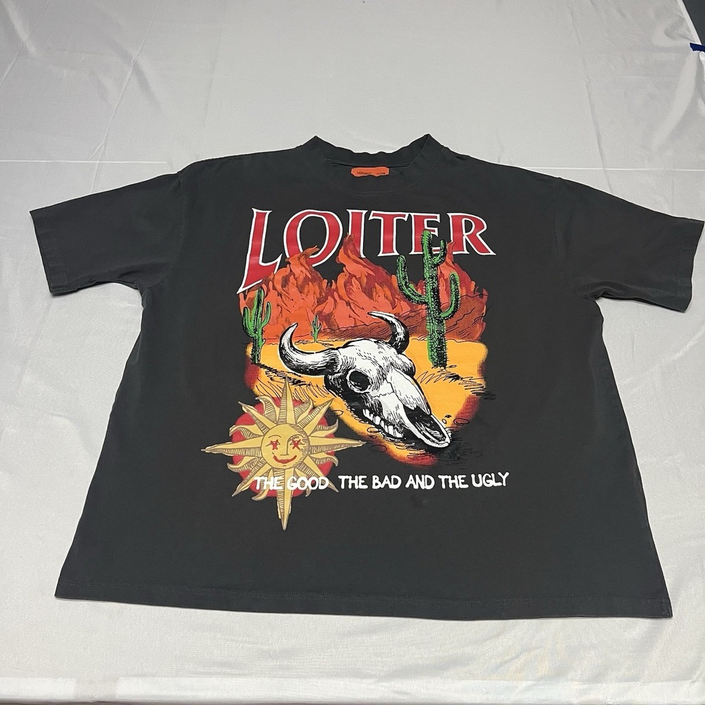 Loiter Rodeo Tee Mens XL Gray Oversized Boxy Streetwear Short Sleeve Western